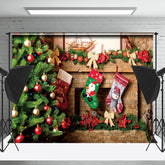 Lofaris Flitter Baum Socken Ziegel Kamin Weihnachten Hintergrund